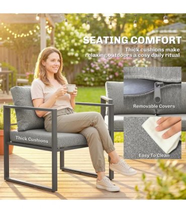 Outsunny 4 Piece Outdoor Garden Furniture Set, Patio Furniture with 3-Seater Sofa, Armchairs and Coffee Table