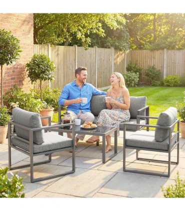Outsunny 4 Piece Outdoor Garden Furniture Set, Patio Furniture with 3-Seater Sofa, Armchairs and Coffee Table
