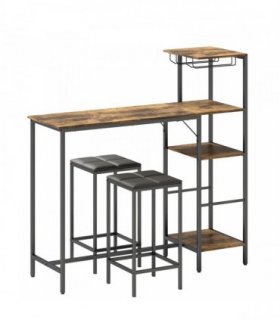 HOMCOM 3 Piece Breakfast Bar Table and Stools Set, Rustic Brown