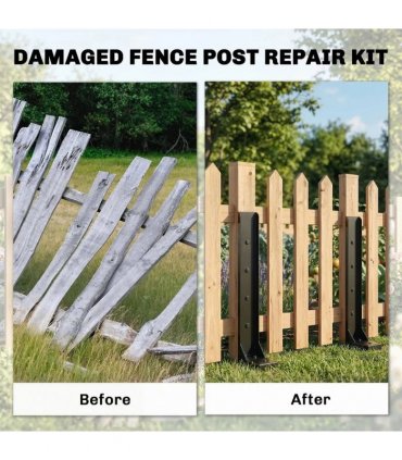 Outsunny 2 Pack Fence Post Repair Kit, 81 cm Metal Fence Post Support with Drill, Garden Ground Spikes for Broken Gate, Posts