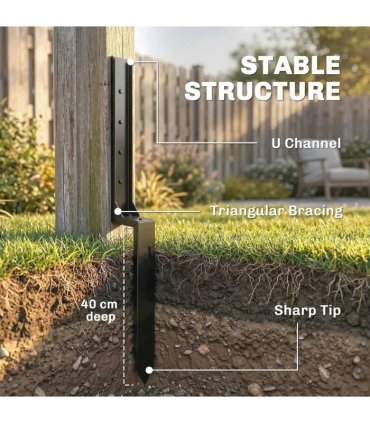 Outsunny 2 Pack Fence Post Repair Kit, 81 cm Metal Fence Post Support with Drill, Garden Ground Spikes for Broken Gate, Posts