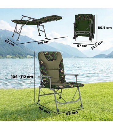 Outsunny Camping Chair Padded Reclining Folding Chair with Wide Armrests for Adults Camouflage