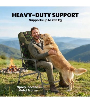 Outsunny Camping Chair Padded Reclining Folding Chair with Wide Armrests for Adults Camouflage