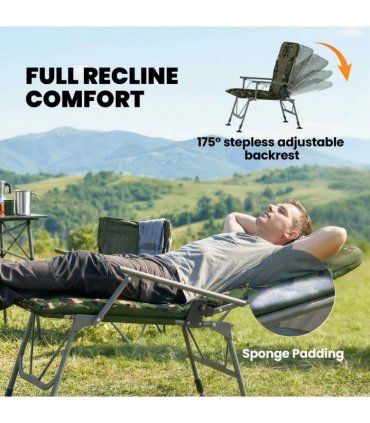 Outsunny Camping Chair Padded Reclining Folding Chair with Wide Armrests for Adults Camouflage