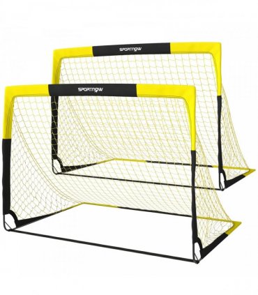 SPORTNOW Set of 2 Pop Up Football Goal, Portable Folding Football Net with Carry Bag, 8 U-Shaped Ground Stakes, Fibreglass Pole