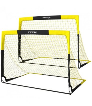 SPORTNOW Set of 2 Pop Up Football Goal, Portable Folding Football Net with Carry Bag, 8 U-Shaped Ground Stakes, Fibreglass Pole
