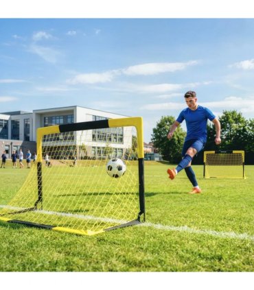 SPORTNOW Set of 2 Pop Up Football Goal, Portable Folding Football Net with Carry Bag, 8 U-Shaped Ground Stakes, Fibreglass Pole