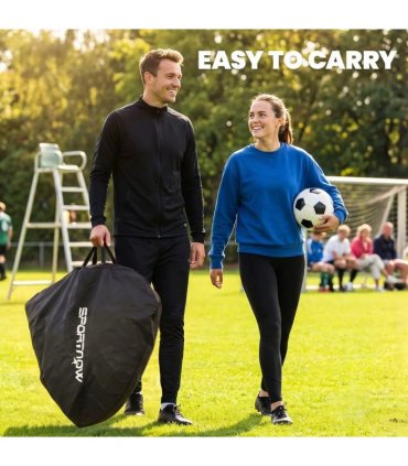 SPORTNOW Set of 2 Pop Up Football Goal, Portable Folding Football Net with Carry Bag, 8 U-Shaped Ground Stakes, Fibreglass Pole