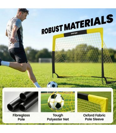 SPORTNOW Set of 2 Pop Up Football Goal, Portable Folding Football Net with Carry Bag, 8 U-Shaped Ground Stakes, Fibreglass Pole