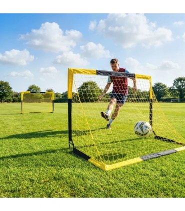 SPORTNOW Set of 2 Pop Up Football Goal, Portable Folding Football Net with Carry Bag, 8 U-Shaped Ground Stakes, Fibreglass Pole