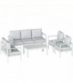 Outsunny 5 Pieces Aluminium Garden Furniture Set with Olefin Cushions, Extra Deep Outdoor Garden Sofa Set, White