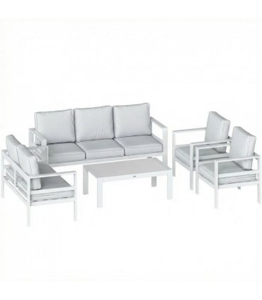Outsunny 5 Pieces Aluminium Garden Furniture Set with Olefin Cushions, Extra Deep Outdoor Garden Sofa Set, White