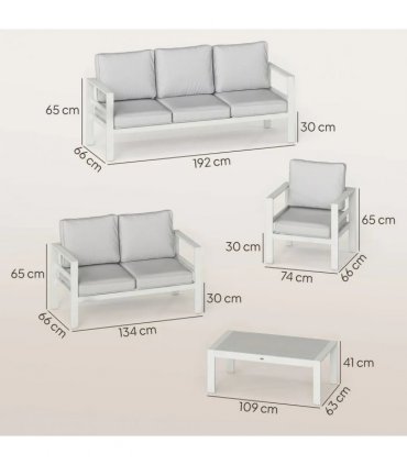 Outsunny 5 Pieces Aluminium Garden Furniture Set with Olefin Cushions, Extra Deep Outdoor Garden Sofa Set, White