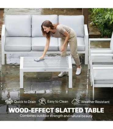 Outsunny 5 Pieces Aluminium Garden Furniture Set with Olefin Cushions, Extra Deep Outdoor Garden Sofa Set, White