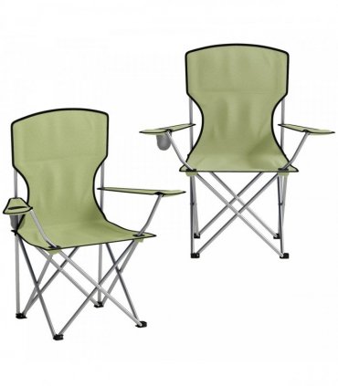 Outsunny Camping Chair Set of 2 Portable Folding Outdoor Camp Chair with Cup Holders and Carry Bag Green