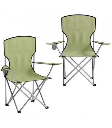 Outsunny Camping Chair Set of 2 Portable Folding Outdoor Camp Chair with Cup Holders and Carry Bag Green
