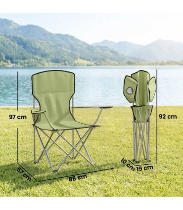 Outsunny Camping Chair Set of 2 Portable Folding Outdoor Camp Chair with Cup Holders and Carry Bag Green