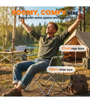 Outsunny Camping Chair Set of 2 Portable Folding Outdoor Camp Chair with Cup Holders and Carry Bag Green
