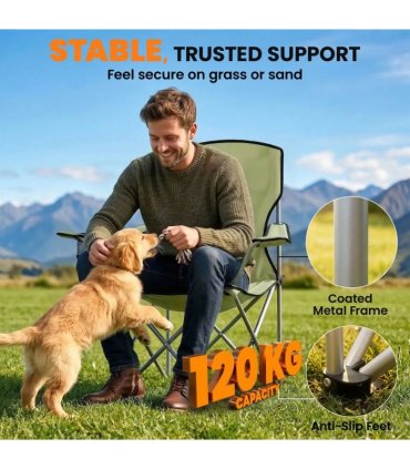 Outsunny Camping Chair Set of 2 Portable Folding Outdoor Camp Chair with Cup Holders and Carry Bag Green