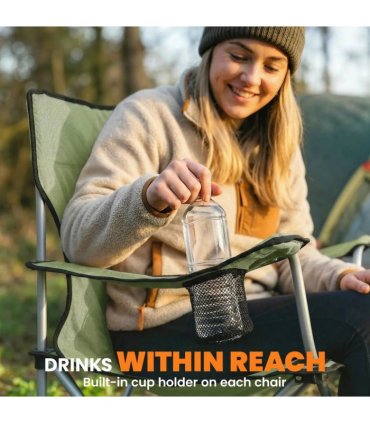 Outsunny Camping Chair Set of 2 Portable Folding Outdoor Camp Chair with Cup Holders and Carry Bag Green