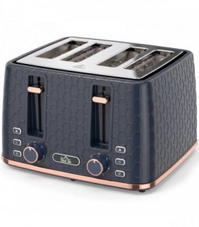 HOMCOM Toaster 4 slice, Toaster with 7 Browning Levels, High Lift, Reheat/Defrost/Cancel, Self-centring Function, Dark Blue