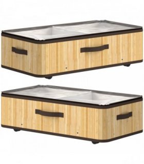 HOMCOM 60L Under Bed Storage with Wheels Pack of 2, Underbed Storage Box with Clear Lid Cover and Reinforced Handle, Natural