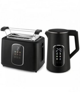 HOMCOM Kettle and Toaster Set with LED Touch Screen, Kettle with Strix Thermostat, 2 Slice Toaster w/ 6 Browning Levels, Black