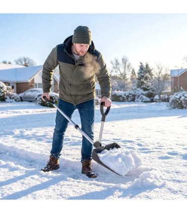 Outsunny Heavy-Duty Snow Shovel with Assist Handle, Portable Snow Pusher with 45cm Wide Blade, Detachable Aluminium Handle