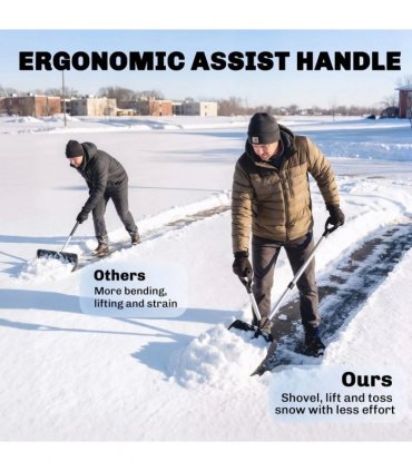 Outsunny Heavy-Duty Snow Shovel with Assist Handle, Portable Snow Pusher with 45cm Wide Blade, Detachable Aluminium Handle