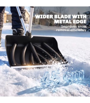 Outsunny Heavy-Duty Snow Shovel with Assist Handle, Portable Snow Pusher with 45cm Wide Blade, Detachable Aluminium Handle