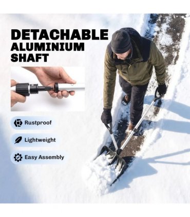 Outsunny Heavy-Duty Snow Shovel with Assist Handle, Portable Snow Pusher with 45cm Wide Blade, Detachable Aluminium Handle