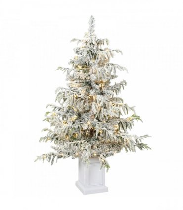 HOMCOM 4ft Prelit Flocked Christmas Tree, Artificial Snow Flocked Spruce with 160 Warm White LED Lights, 8 Modes, Green