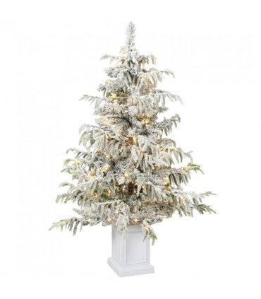HOMCOM 4ft Prelit Flocked Christmas Tree, Artificial Snow Flocked Spruce with 160 Warm White LED Lights, 8 Modes, Green