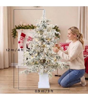 HOMCOM 4ft Prelit Flocked Christmas Tree, Artificial Snow Flocked Spruce with 160 Warm White LED Lights, 8 Modes, Green