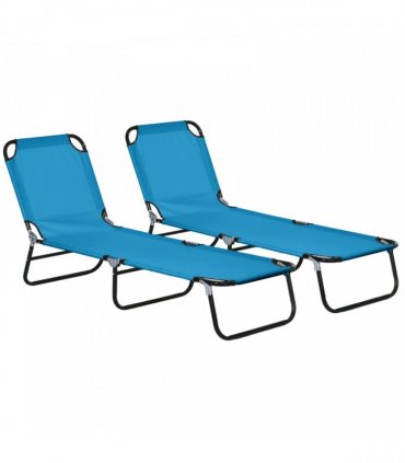 Outsunny Garden Sun Lounger, with Five-Position Back - Sky Blue