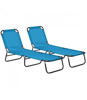 Outsunny Garden Sun Lounger, with Five-Position Back - Sky Blue