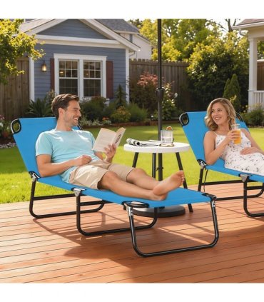 Outsunny Garden Sun Lounger, with Five-Position Back - Sky Blue