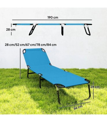 Outsunny Garden Sun Lounger, with Five-Position Back - Sky Blue