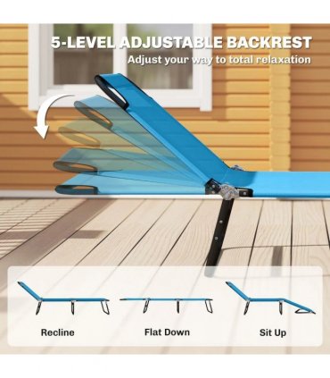 Outsunny Garden Sun Lounger, with Five-Position Back - Sky Blue