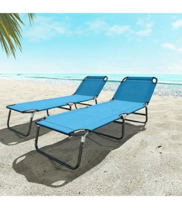 Outsunny Garden Sun Lounger, with Five-Position Back - Sky Blue