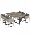 Outsunny 7 Piece Rattan Garden Furniture Set, Garden Dining Set with Wood-Plastic Table and 6 Stackable Chairs, Light Grey
