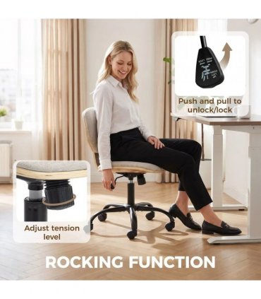 HOMCOM Home Office Desk Chair Rocking Function Ergonomic Swivel Chair with PU Wheels, Light Grey