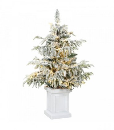 HOMCOM 3ft Prelit Flocked Christmas Tree, Artificial Snow Flocked Spruce with 100 Warm White LED Lights, 8 Modes, Green