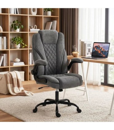 HOMCOM Office Chair, Ergonomic Desk Chair with Flip-up Armrest, Pocket Springs, Swivel Wheels, Adjustable Height, Grey