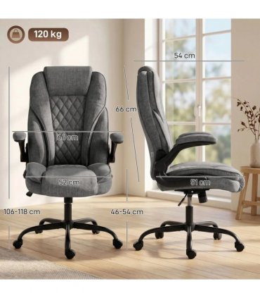 HOMCOM Office Chair, Ergonomic Desk Chair with Flip-up Armrest, Pocket Springs, Swivel Wheels, Adjustable Height, Grey
