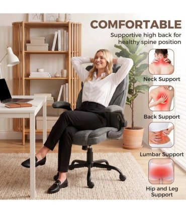 HOMCOM Office Chair, Ergonomic Desk Chair with Flip-up Armrest, Pocket Springs, Swivel Wheels, Adjustable Height, Grey