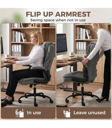 HOMCOM Office Chair, Ergonomic Desk Chair with Flip-up Armrest, Pocket Springs, Swivel Wheels, Adjustable Height, Grey