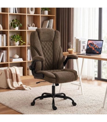 HOMCOM Office Chair, Ergonomic Desk Chair with Flip-up Armrest, Pocket Springs, Swivel Wheels, Adjustable Height, Brown