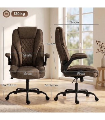 HOMCOM Office Chair, Ergonomic Desk Chair with Flip-up Armrest, Pocket Springs, Swivel Wheels, Adjustable Height, Brown