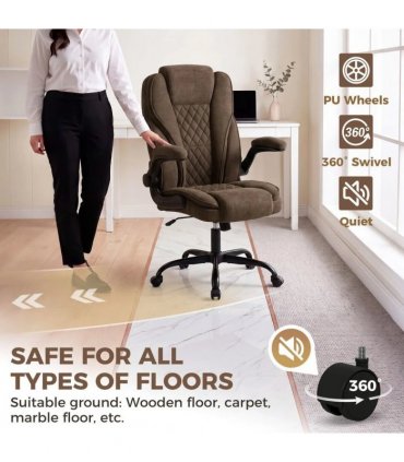 HOMCOM Office Chair, Ergonomic Desk Chair with Flip-up Armrest, Pocket Springs, Swivel Wheels, Adjustable Height, Brown